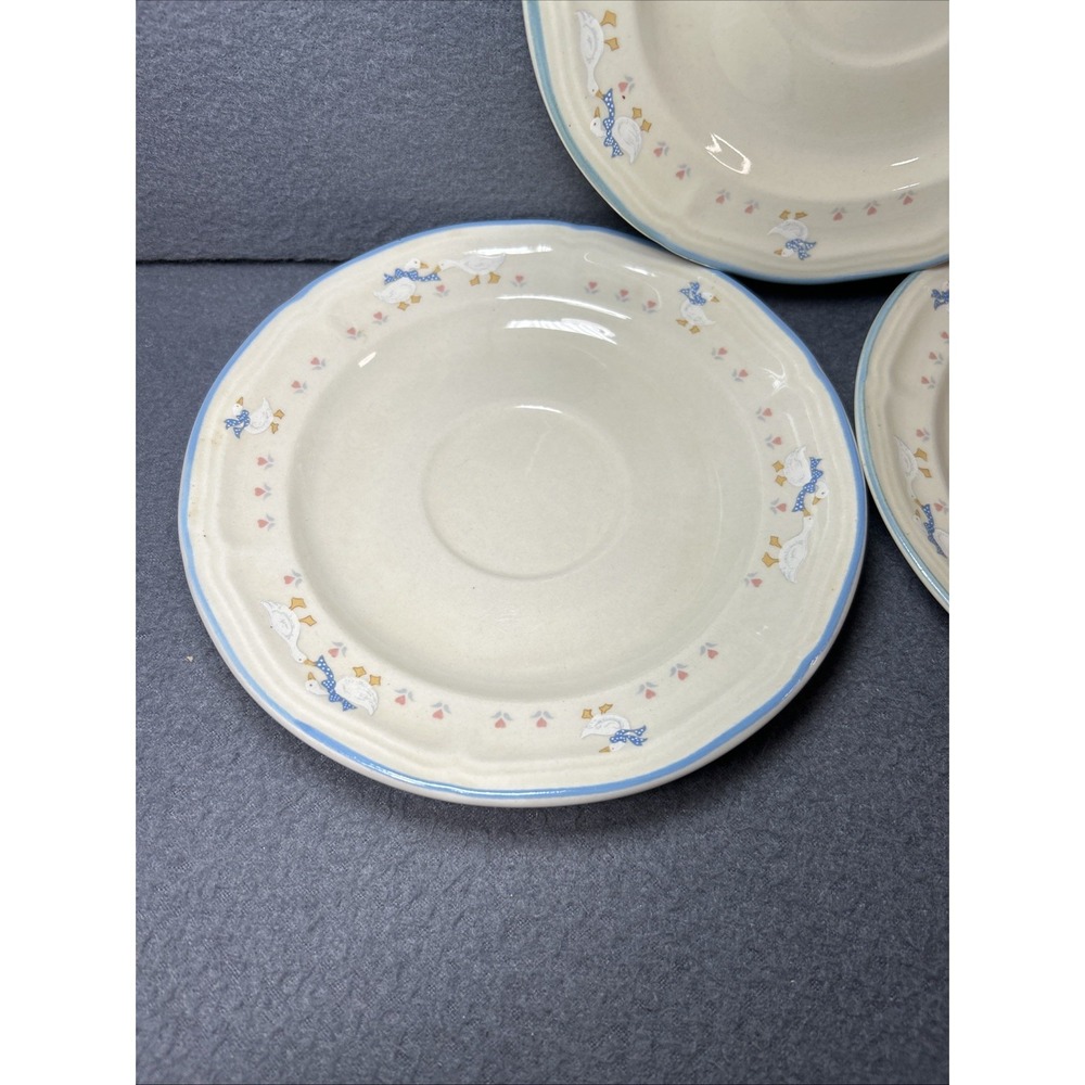 Aunt Rhody Goose Saucers Set of 3 Blue Bow Farmhouse Stoneware - Picture 2 of 10